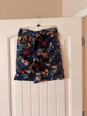 Floral Navy Ruffle Front Mini Skirt